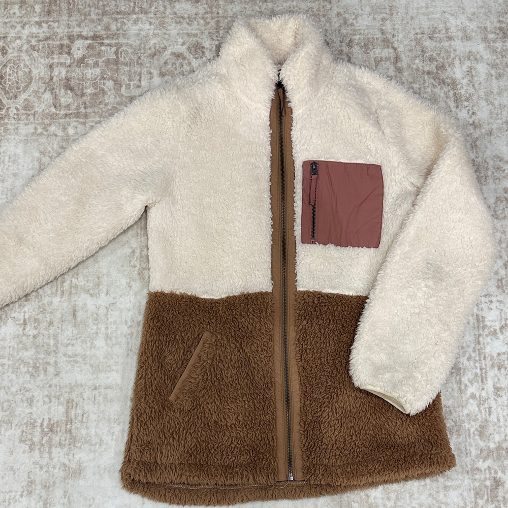 Cozy Womens Sherpa Jacket - Cream and Brown